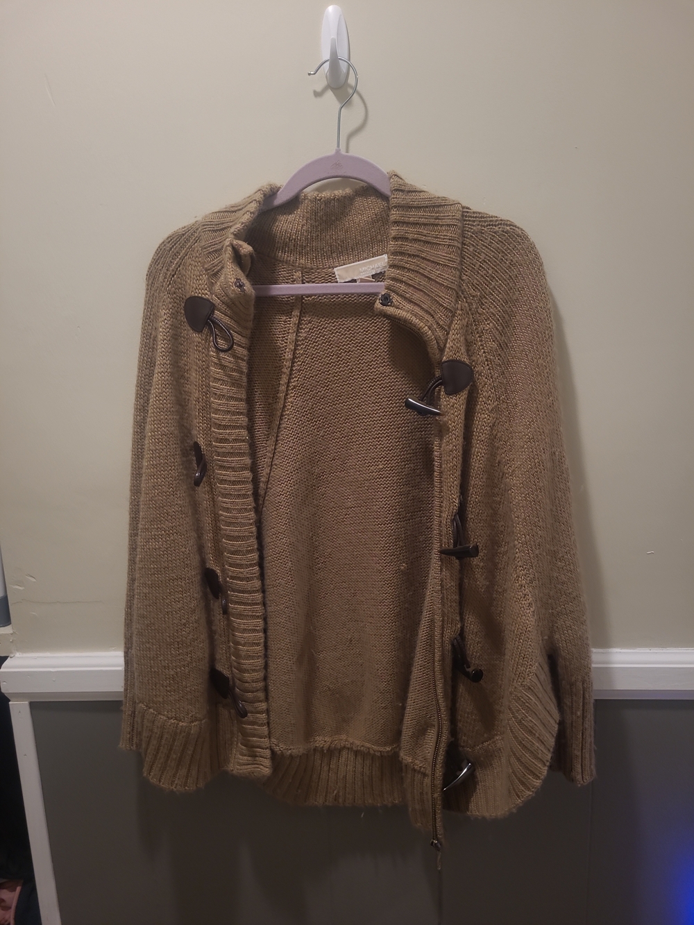 Michael Kors Chunky Knit Toggle Cardigan Cape S Oversized Zip Quiet Luxury